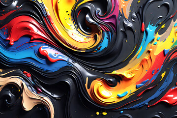  Colorful painting abstract black swirling background with colors a high quality luxury feel ideal for backdrops.