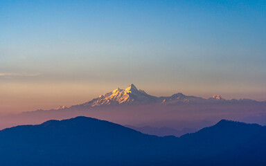 sunset  over the mount Manaslu range in Nepal.