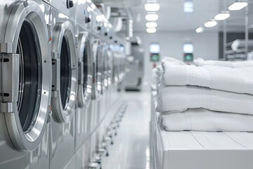 Professional laundry service provides clean white linens for institutions and industries