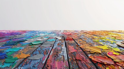 Fototapeta premium A colorful painting of a wooden floor with a white background