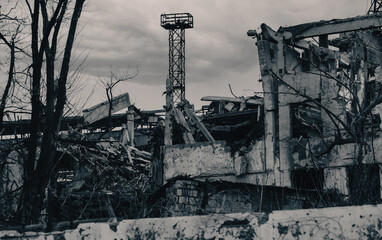 destroyed buildings of the workshop of the Azovstal plant in Mariupol Ukraine