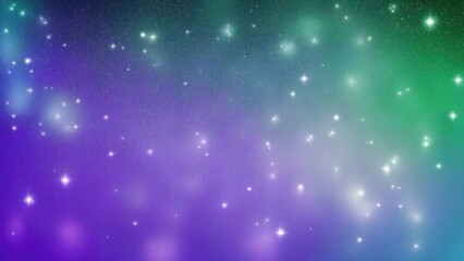 Obraz premium Glittering Green, Blue and Purple gradient background with hologram effect and magic lights. fantasy backdrop with fairy sparkles, gold stars, and festive blurs