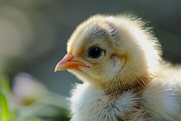 Close up of a little chick looking into the lens
