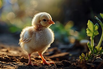 Close up of a little chick looking into the lens
