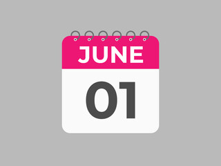 June 1 calendar reminder. 1 June daily calendar icon template. Calendar 1 June icon Design template. Vector illustration
