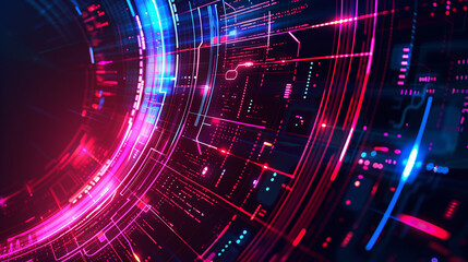 Fototapeta premium Futuristic technology abstract background with a glowing neon outline, tech background 