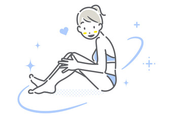 キレイな肌の状態に満足な若い女性　シンプルでお洒落な線画イラスト