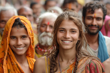 Obraz premium Smiling Multigenerational Group in Traditional Dress