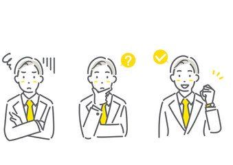 若いビジネスマンの表情イラストセット　シンプルでお洒落な線画イラスト