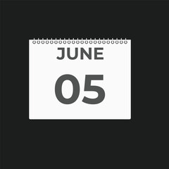 June 5 calendar reminder. 5 June daily calendar icon template. Calendar 5 June icon Design template. Vector illustration
