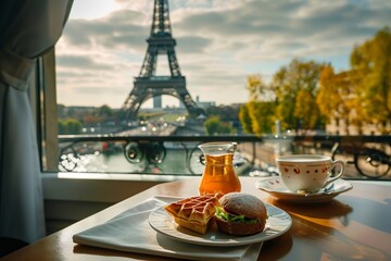 Breakfast with Eiffel Tower view
