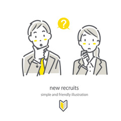 就職活動中の女性と男性セット　シンプルでお洒落な線画イラスト