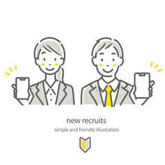 就職活動中の女性と男性セット　シンプルでお洒落な線画イラスト