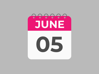 June 5 calendar reminder. 5 June daily calendar icon template. Calendar 5 June icon Design template. Vector illustration
