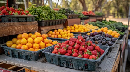 A colorful display of fresh fruits and vegetables at a farmer's market