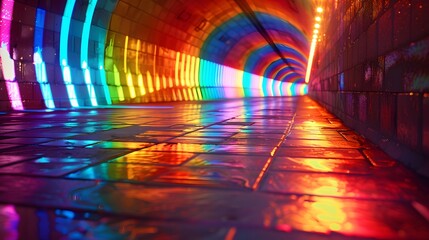 Vibrant Light Tunnel with Rainbow Colors