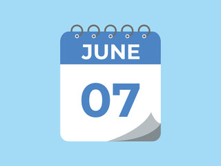 June 7 calendar reminder. 7 June daily calendar icon template. Calendar 7 June icon Design template. Vector illustration
