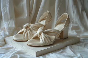 Elegant ivory cross sandals showcased on a pristine white canvas, radiating timeless beauty and understated luxury.