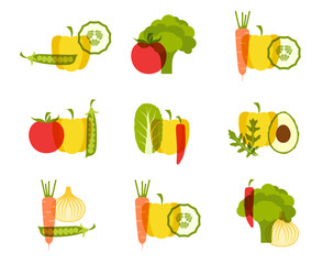 1475_Set of colorful vegetables icons with overlay effects isolated on white background