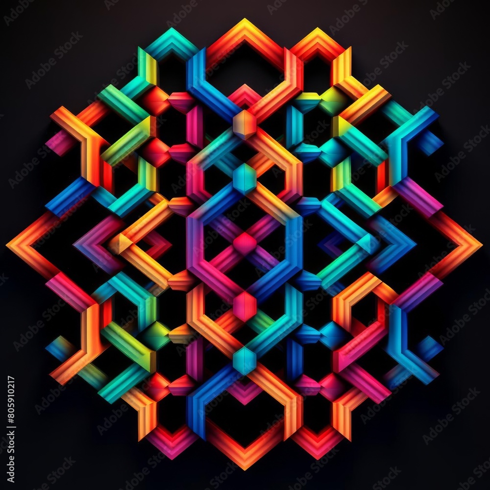 Poster a seamless, repeating pattern with vibrant colors and a mesmerizing geometric design