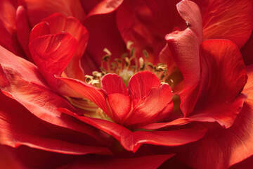 Background with red flower petals, macro detail