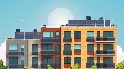 Passive solar building design in flat design, showing how buildings naturally heat and cool themselves efficiently