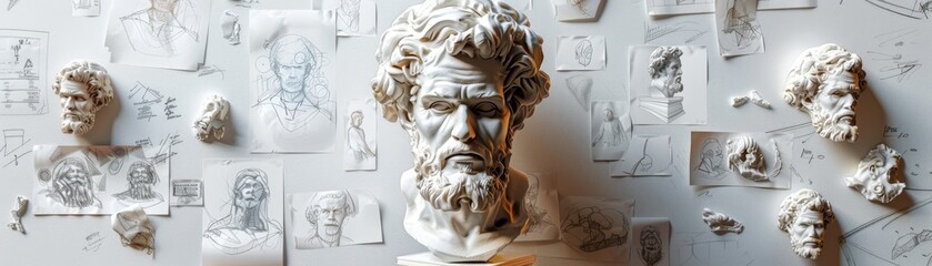 A white statue of a man with a beard