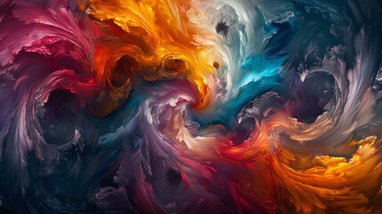 Abstract canvas depicting chaotic overthinking process with swirls of vibrant colors and shapes.