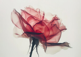 X-ray of beautiful red rose flower, white background