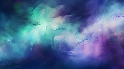 On a dark background, create abstract shapes in watercolor style with a color scheme of blue, purple, and green, using brush strokes and grain texture.