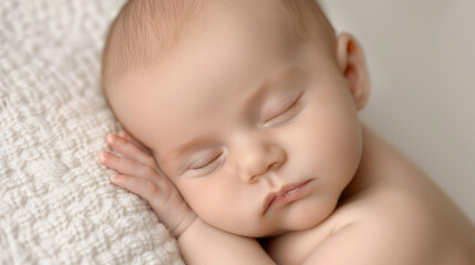 close-up of sleeping baby face, peaceful expression