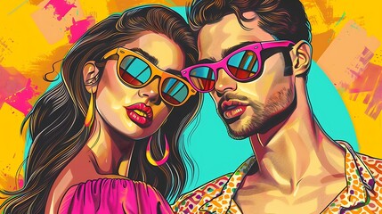 Influencer Couple Portrait - Beauty Standards - Fashionable Man and Woman - Sunglasses - Pop Art