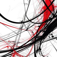 Dynamic Abstract with Bold Black Strokes and Red Splatters