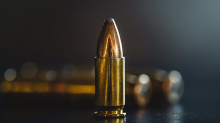 A single bullet stands tall against a dark background, a symbol of power and danger