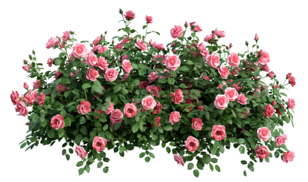 Beautiful pink roses with lush green leaves, cut out