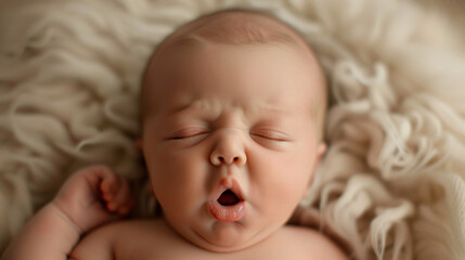 newborn baby yawn, realistic photo style