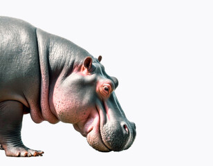 Hippopotamus muzzle close-up, isolated on white background