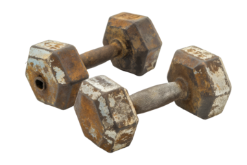 Vintage Rusty Dumbbells Isolated on White Background