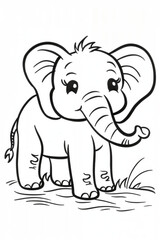 Obraz premium Cartoon drawing of a baby elephant standing in grass. sketch. Generative AI