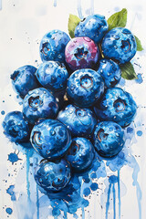 a painting of blueberries on a white background 