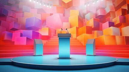 Bright and colorful podium backdrop with geometric patterns