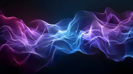 Fototapeta premium Abstract sound waves with detailed elements on black background, glowing effect, blue and purple colors
