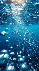 Abstract liquid blue ocean background with bubbles Fresh underwater backdrop 