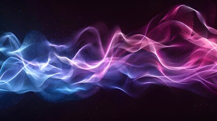 Obraz premium Abstract sound waves with detailed elements on black background, glowing effect, blue and purple colors