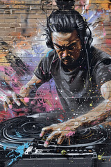 Young DJ with headphones doing a music session