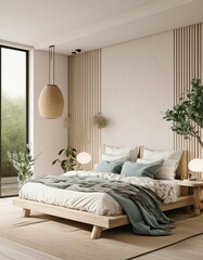Home bedroom interior,blank wall, 3d render