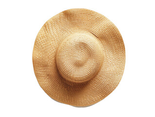 Floppy Straw Hat with Wide Brim, top view, on transparent background cutout, PNG file. Mockup template for artwork design
