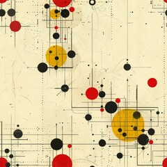 Minimalistic Abstraction with Black Lines and Circles on Beige Background