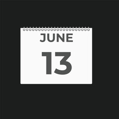 June 13 calendar reminder. 13 June daily calendar icon template. Calendar 13 June icon Design template. Vector illustration
