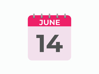 June 14 calendar reminder. 14 June daily calendar icon template. Calendar 14 June icon Design template. Vector illustration
